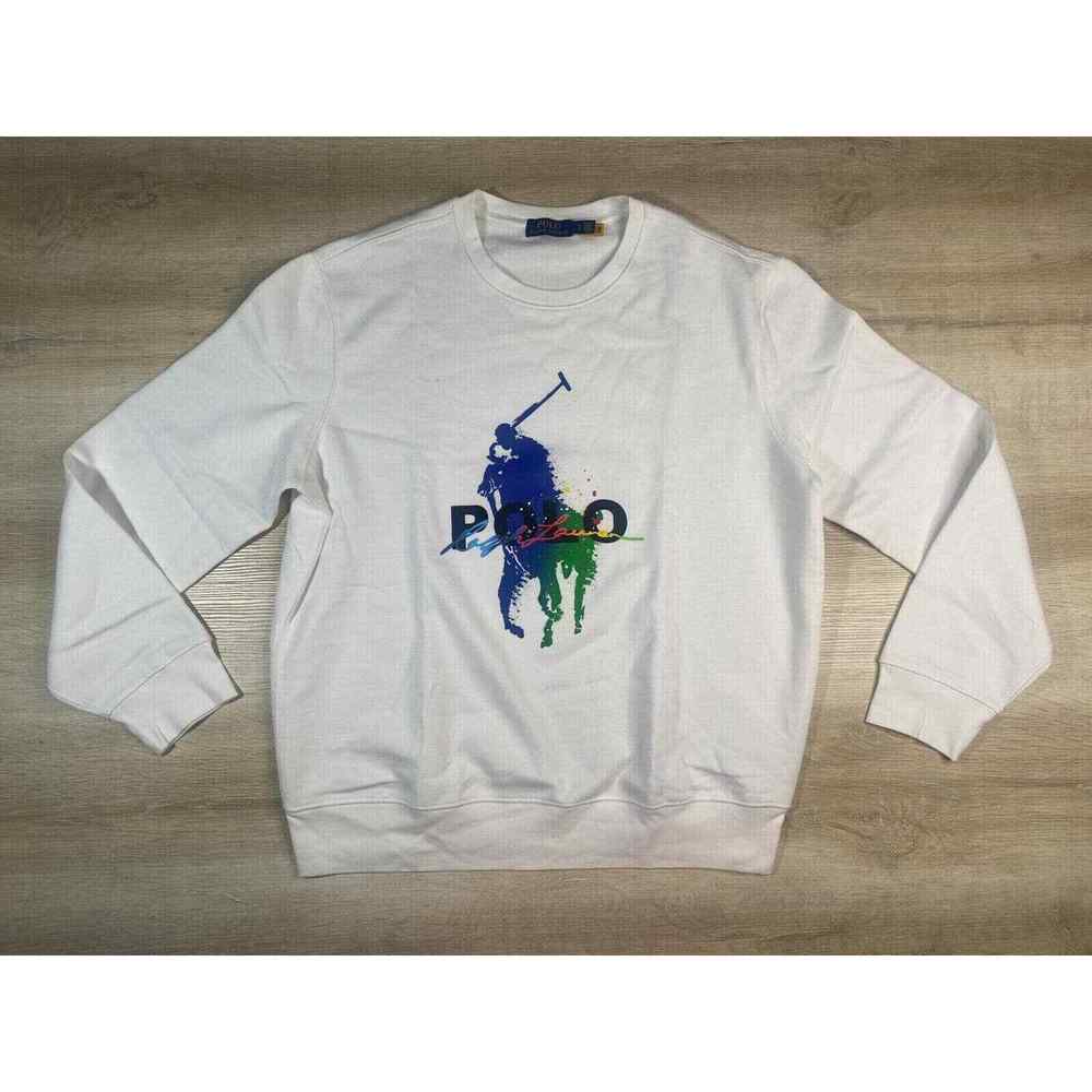 POLO RALPH LAUREN Mens L Paint Splatter White Sweatshirt Big Pony